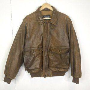 Faconnable Bomber Jacket Coat Mens Medium Leather Brown Vintage Retro Hipster